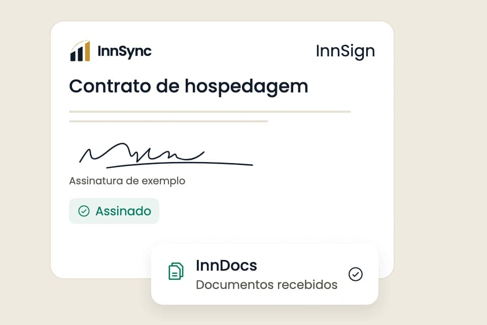 Contrato ilustrativo InnSign com assinatura de exemplo e documentos recebidos no InnDocs.