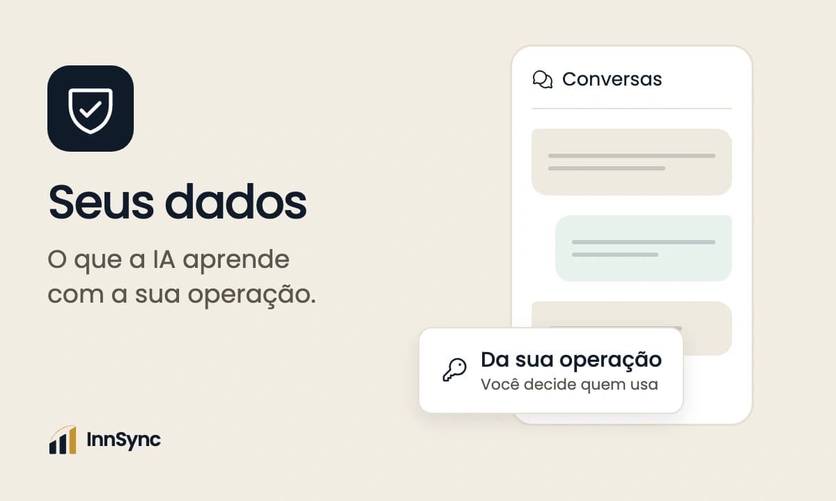 Ilustração editorial da InnSync: as conversas com hóspedes ficam sob controle do operador.